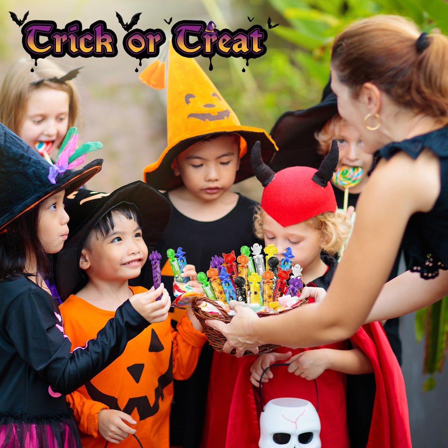 AuroTops 80PCS Halloween Mini Bubble Wands,Halloween Party Favors for Kids,Halloween-Themed Stickers Bubble Wands for Trick or Treat Toys Gifts for Kids Toys,Goodie Bag Stuffers