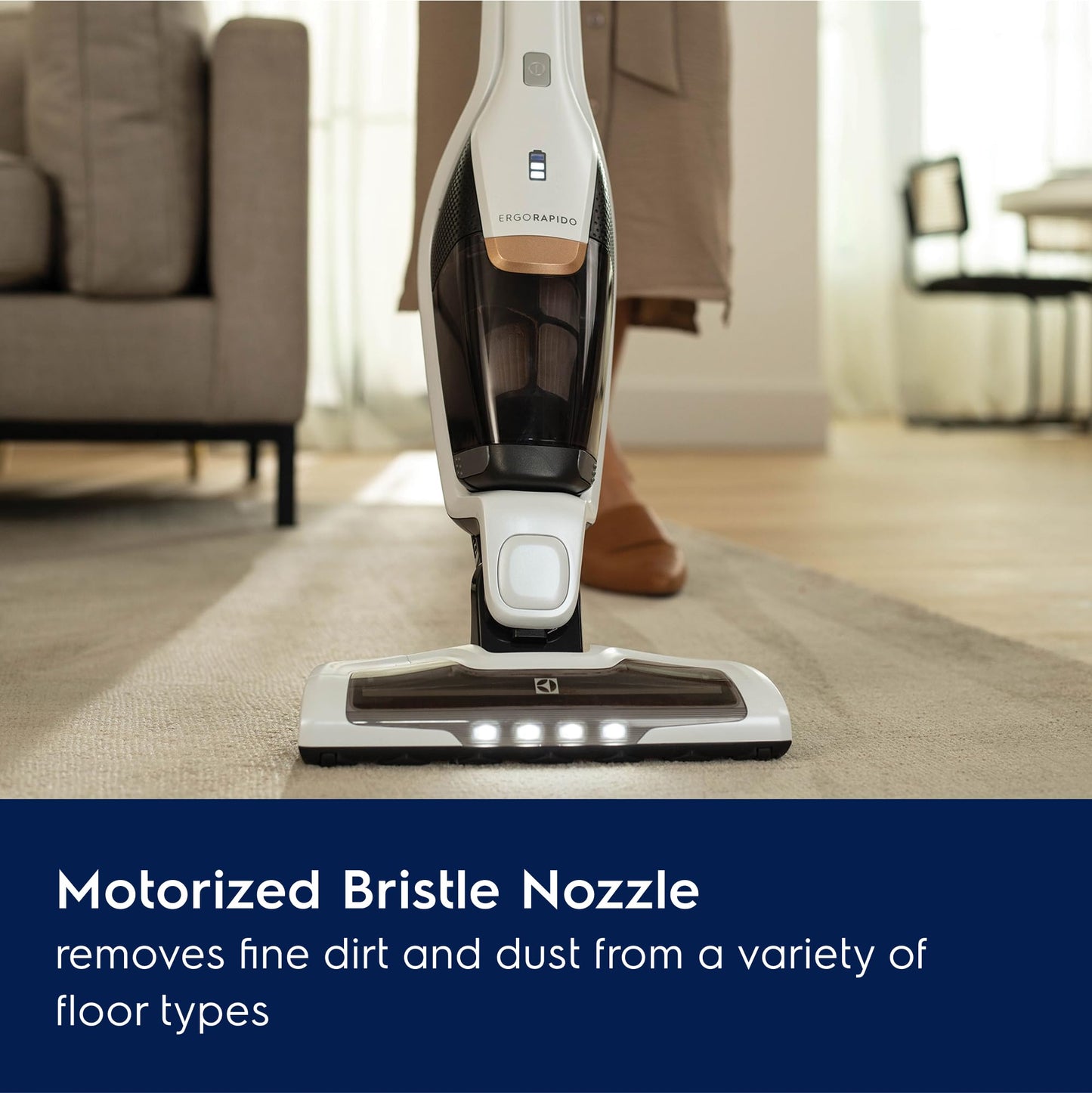 Electrolux Ergorapido Cordless 2-in-1 Vacuum Cleaner with High Suction Power and 180-Degree EasySteer Mobility, 48-Minute Run Time, 2 Power Modes, Satin White