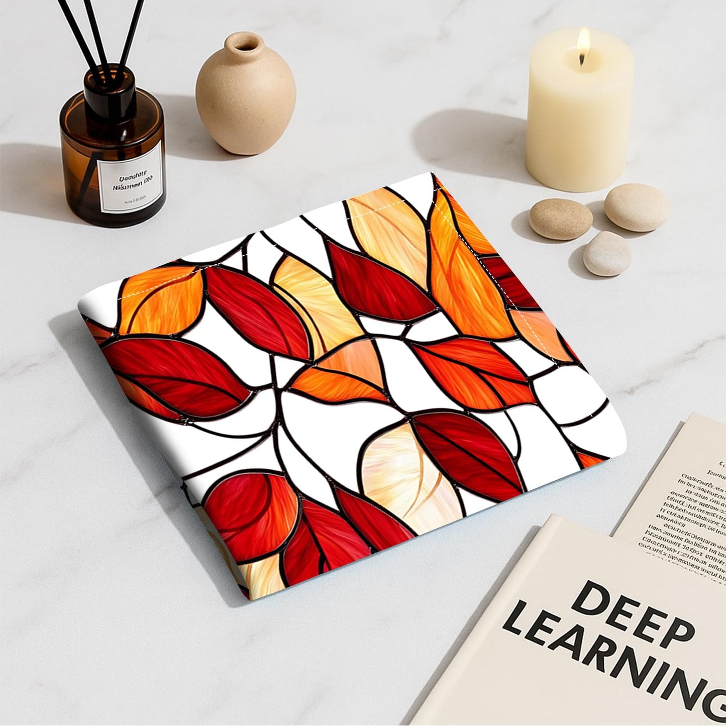 Fluorescent Light Covers for Ceiling Lights-Magnetic,2pcs,Geometric & Stained Glass Designs for Ceiling Lights 2ft x 4ft-For Classroom, Office，Home (Stained Glass Leaves, 48"L x 24"W-2pcs)
