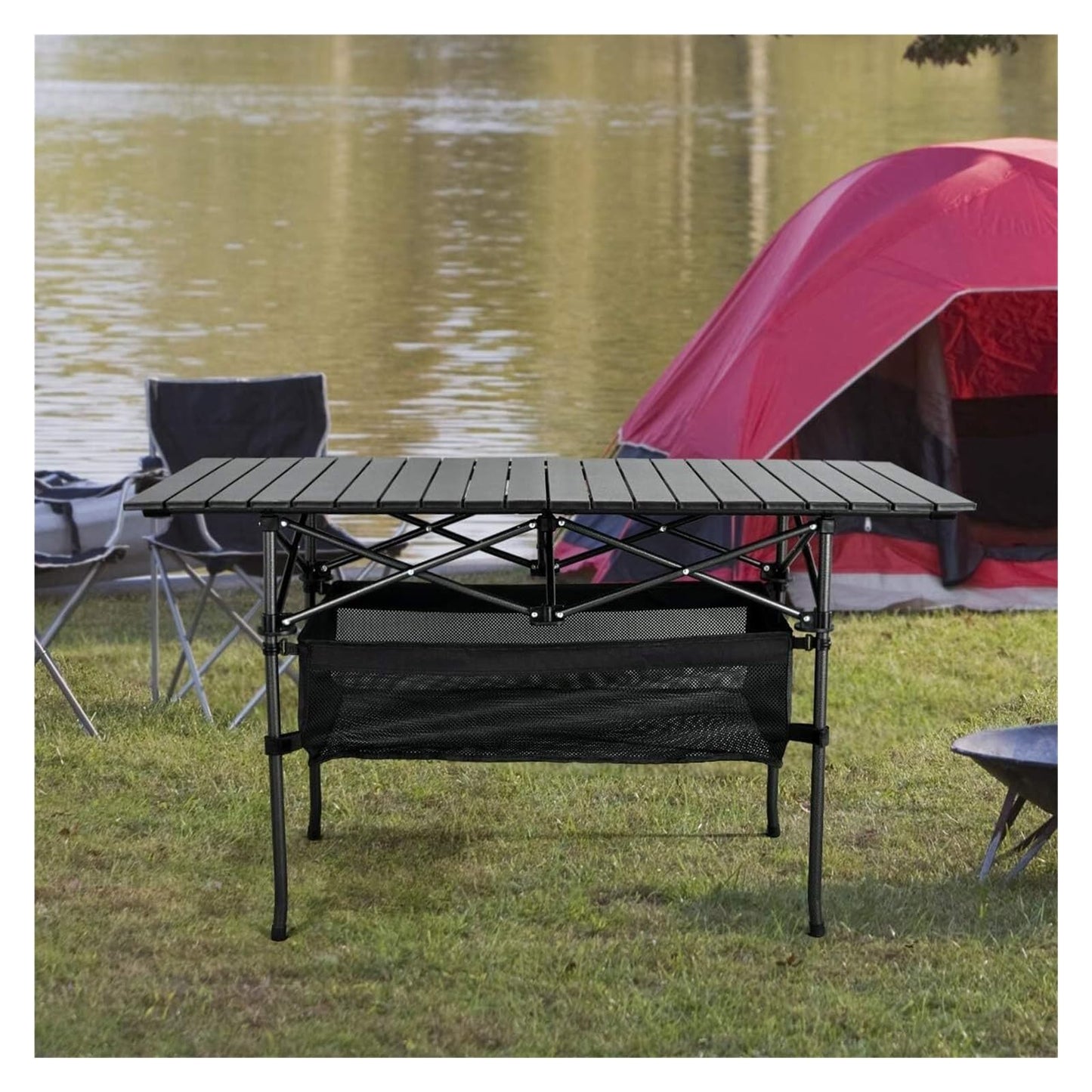 Folding Portable Camp Table Aluminum Fold Up Lightweight Roll Adjustable Height with Carry Bag Indoor Outdoor for Patio