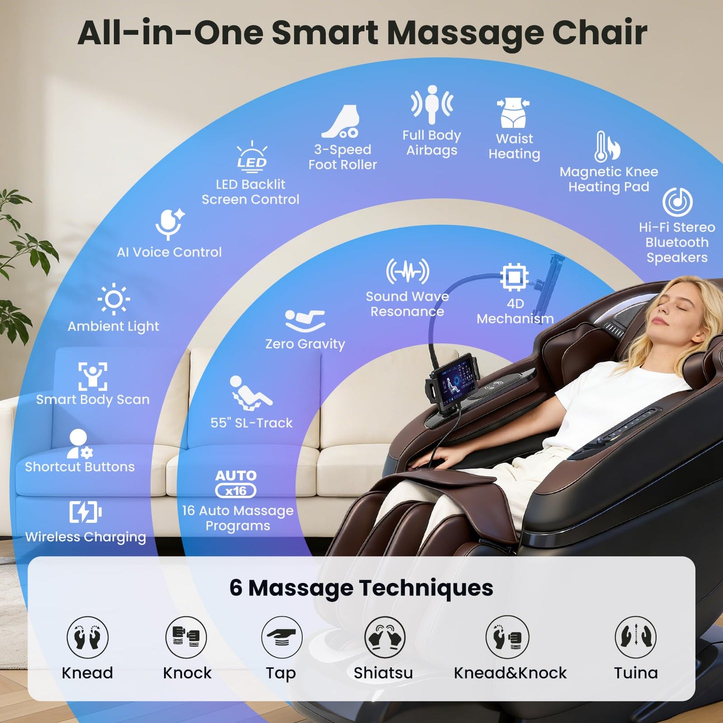 KTENTITO 4D Music Rhythm Massage Chair Full Body, 2026 Unique Sonic Resonance Zero Gravity SL-Track Shiatsu Recliner with Knee Heating Blanket AI Voice Bluetooth Foot Roller Body Scan Airbags G9 Black
