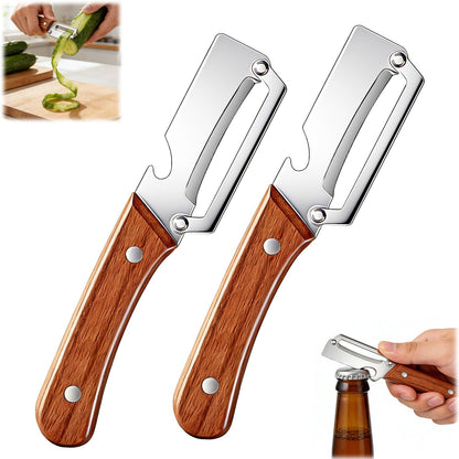 Premium Vegetable Peeler with Wooden Handle and Bottle Opener,2-in-1 Stainless Steel Kitchen Tool for Fruit Potato Zucchini Pumpkin Papaya(2 PSC)