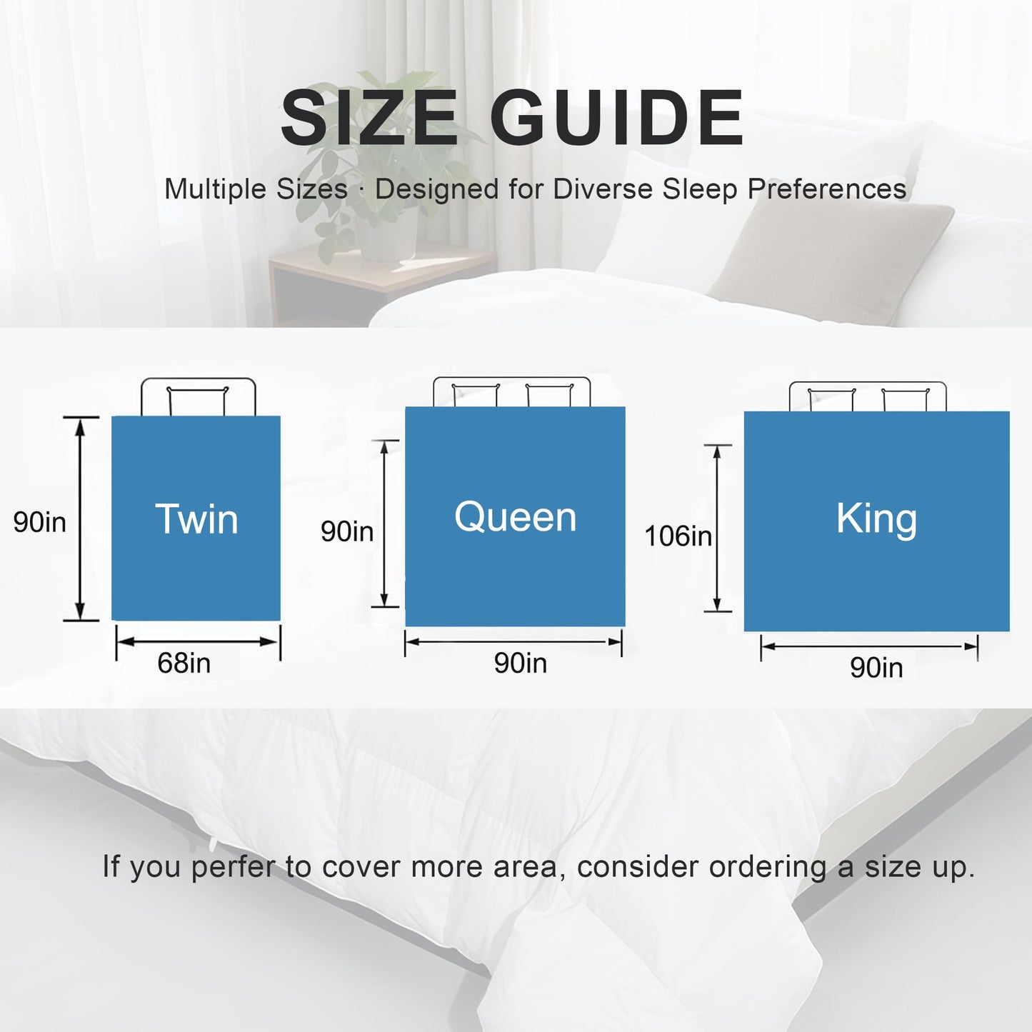 ALPSWAN Luxury Goose Feather Down Fiber Comforter Queen Size, 300TC White Cotton Blended Duvet Insert, All Season Hotel Bedding Alternative Down Comforter with Corner Tabs (White, Queen)