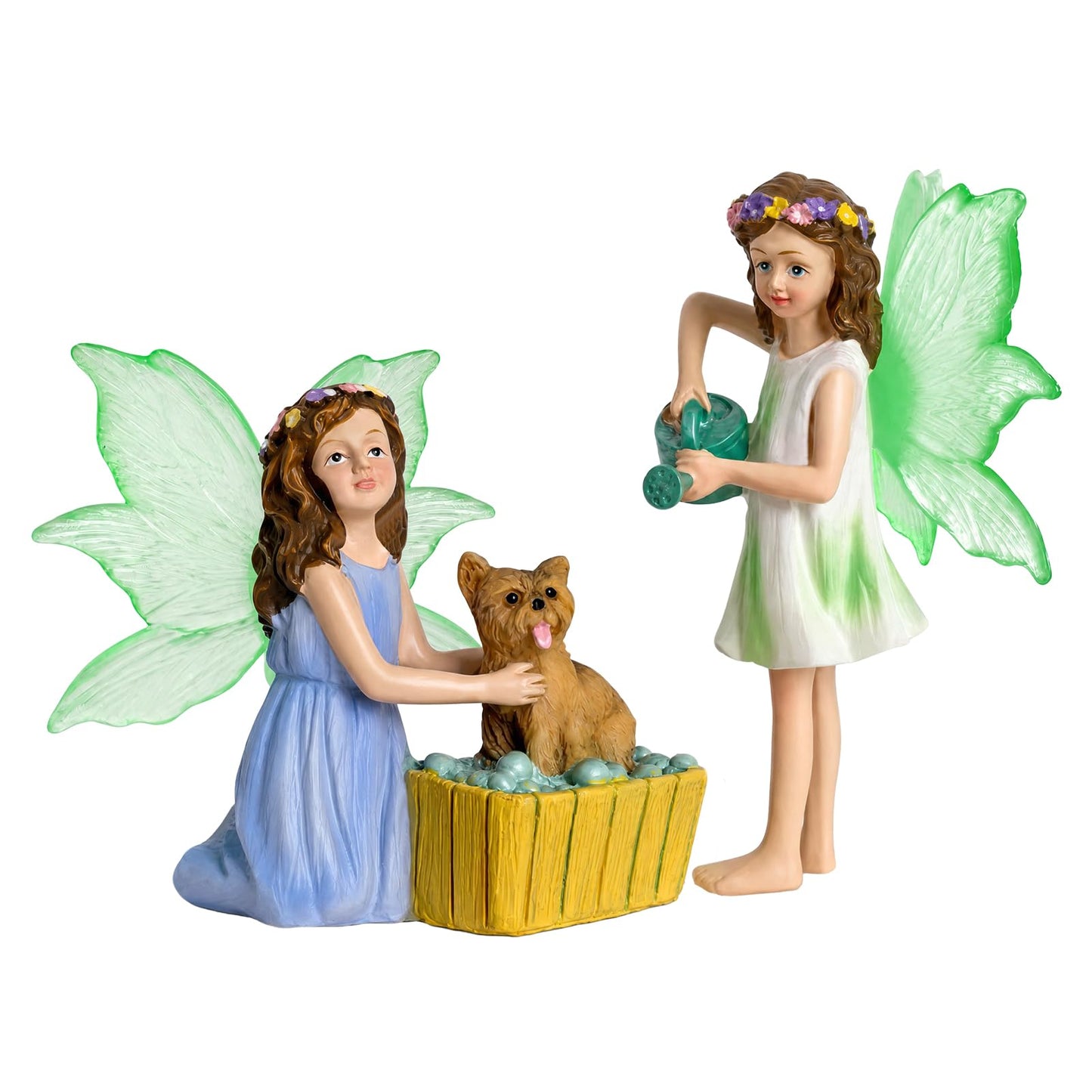 DONABELA Fairy Garden Figurines Set, 2PCS Miniature Dog Bath Statues, Garden Decor Accessories for Outdoor Patio, Yard, Lawn, Succulent Planter, Micro Landscape, Tiny Gift Kit