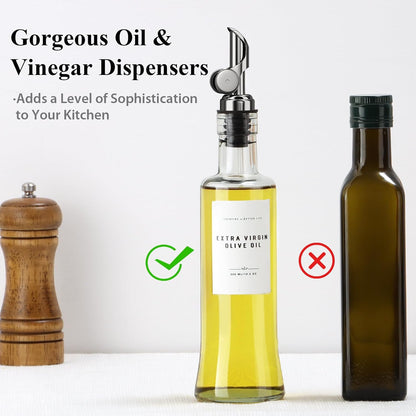 GIXSEGIE Olive Oil Dispenser Bottle with Bamboo Tray, Oil and Vinegar Set with Metal Pour Spout for Kitchen