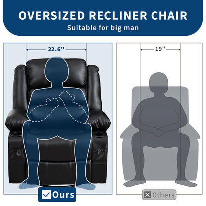 Rocker Recliner Chair for Adults Manual 360° Swivel Single Sofa Seat Glider Chair with 3 Positions 2 Side Pockets Cup Holders PU Fabric for Living Room Nursery Office