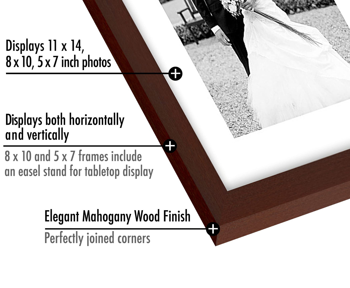 Americanflat Set of 7 Picture Frames with Shatter-Resistant Glass - Gallery Wall Frame Set with One 11x14, Two 8x10 and Four 5x7 Frames - Signature Collection - Mahogany