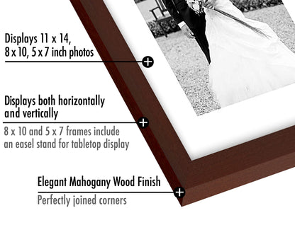 Americanflat Set of 7 Picture Frames with Shatter-Resistant Glass - Gallery Wall Frame Set with One 11x14, Two 8x10 and Four 5x7 Frames - Signature Collection - Mahogany