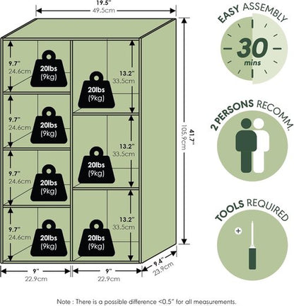 Furinno LUDER 7-Cube Bookshelf - Easy Assembly Bookcase with Open Shelves | Sage Green, 9.4 x 19.5 x 41.7