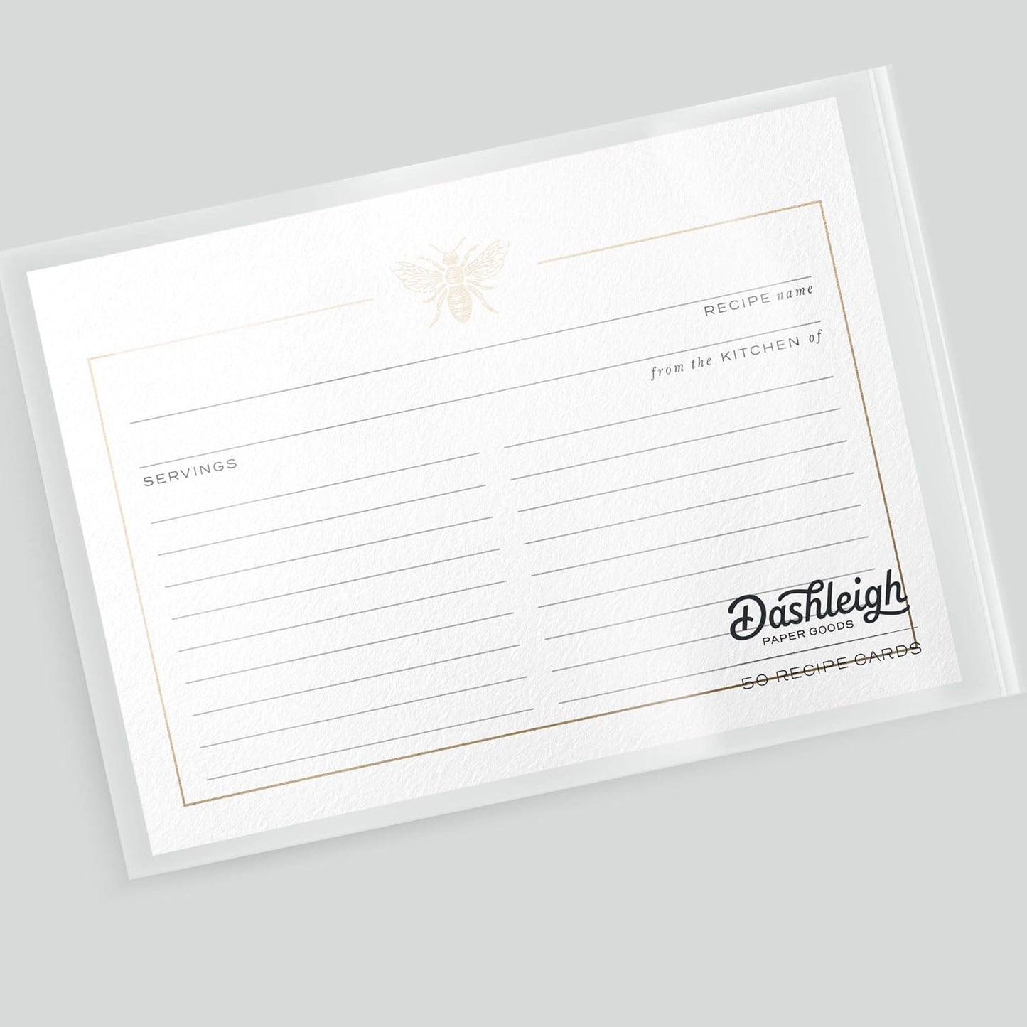 50 Gold Foil Bee Recipe Cards from Dashleigh, Double-Sided, 4x6 inches for Cooking and Baking