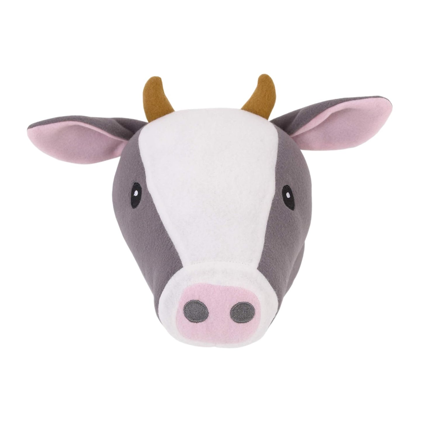 NoJo Plush Fleece Grey & White Cow Head Wall Decor - Charcoal, White, Peach