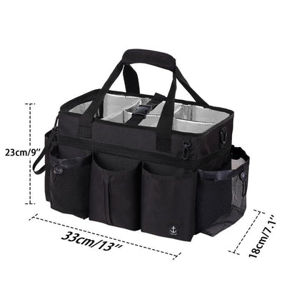 Timoxi Large Wearable Cleaning Caddy Bag with Detachable Divider, Cleaning Organizer with Handles, Cleaning Supply Tote with Adjustable Shoulder Strap&Waist Belt for Cleaners & Housekeeper (Black)