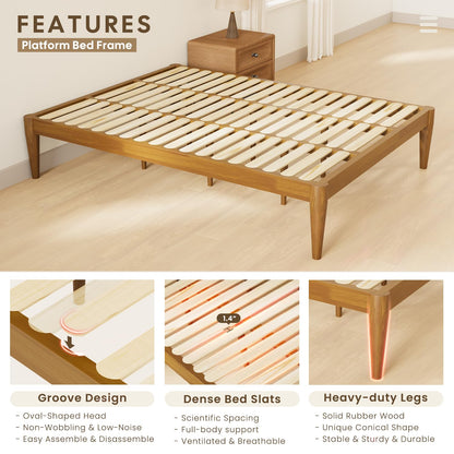 IOTXY Twin-XL Platform Bed Frame - Solid Wood 16-Inch Height Mattress Foundation Base with Densely Slats and Heavy-Duty Support Legs, No Box Spring Needed, Teak