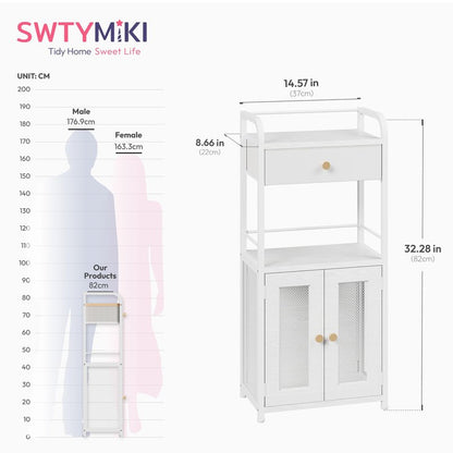 SWTYMIKI 14.57"x32.28" Bathroom Storage Cabinet – Freestanding Toilet Paper Storage with Doors & Drawer, Bathroom Organizers and Storage for Small Spaces, Laundry Room, Ideal for Towels, White