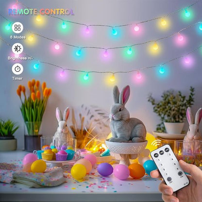 JMEXSUSS 100 LED Connectable Easter Lights - 33 ft Globe String Lights with Remote & 8 Modes | Indoor/Outdoor Decor