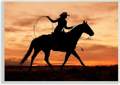 Stupell Industries Cowgirl Sunset Silhouette Landscape Wall Plaque - Designed by J.C. Leacock, 15 x 10