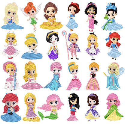 FLYSONG Diamond Art Kits for Kids, 5D DIY 24 PCS Mosaic Cartoon Princess Diamond Art Stickers Painting Gem Art Kits Crafts for Beginners Girls Boys