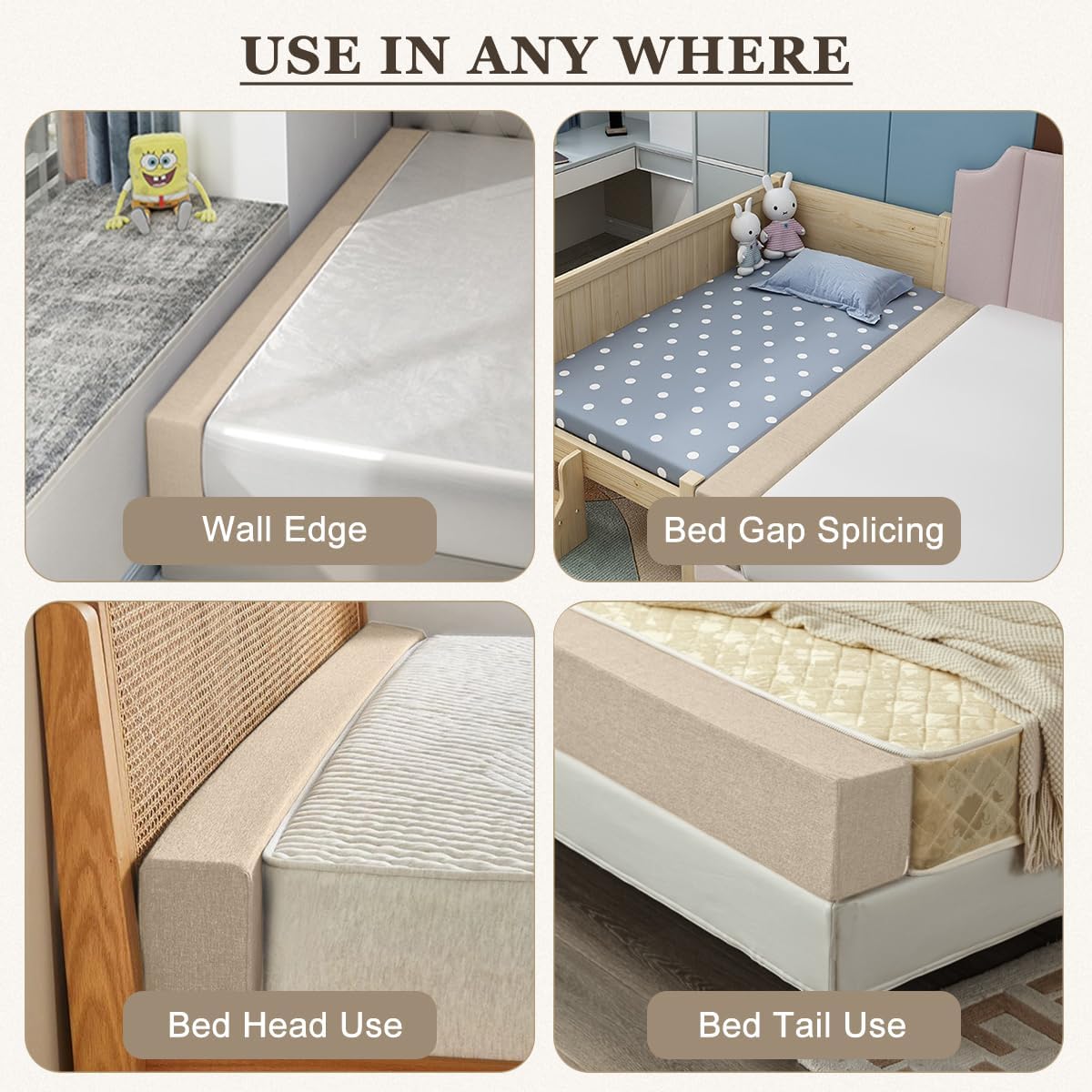 Cover(Beige-LxWxH-76 4 6in) Mattress Extender for Twin/Twin XL/Queen/King Bed, Bed Gap/Space/Crack Filler Between