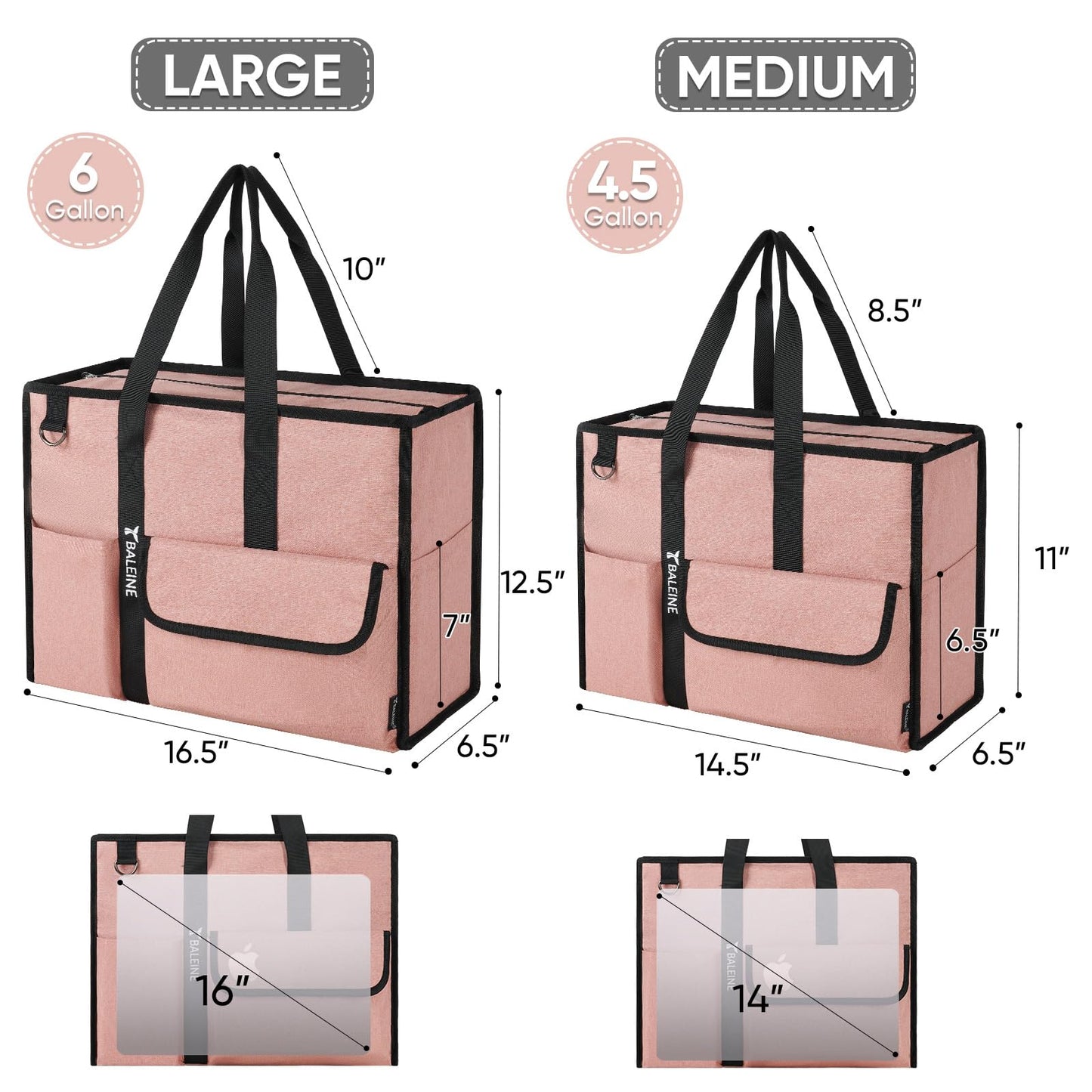 BALEINE Large Utility Tote Bag with Reinforced Bottom, Multi-Pockets and Top Zipper Closure, Perfect for Teachers, Nurses, Travel, Work - Water-Resistant (Large, Black)