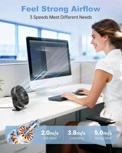 TriPole USB Powered Desk Fan - Portable Mini Fan with 3 Speeds & 360° Rotation | Quiet for Home & Office, Black