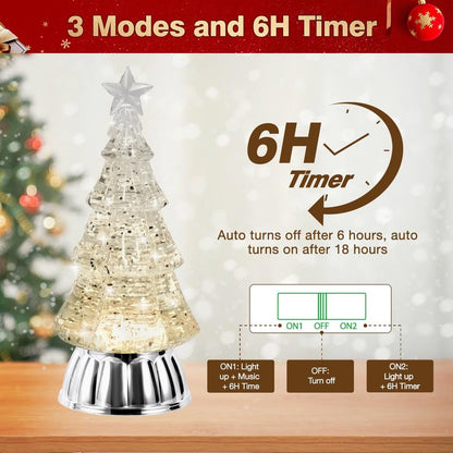 Christmas Tree Snow Globe Lantern with Warm Light 6H Timer Water Snow Globe Lantern USB & Battery Operated for Christmas Festival Decorations Gifts (Silver Tree)