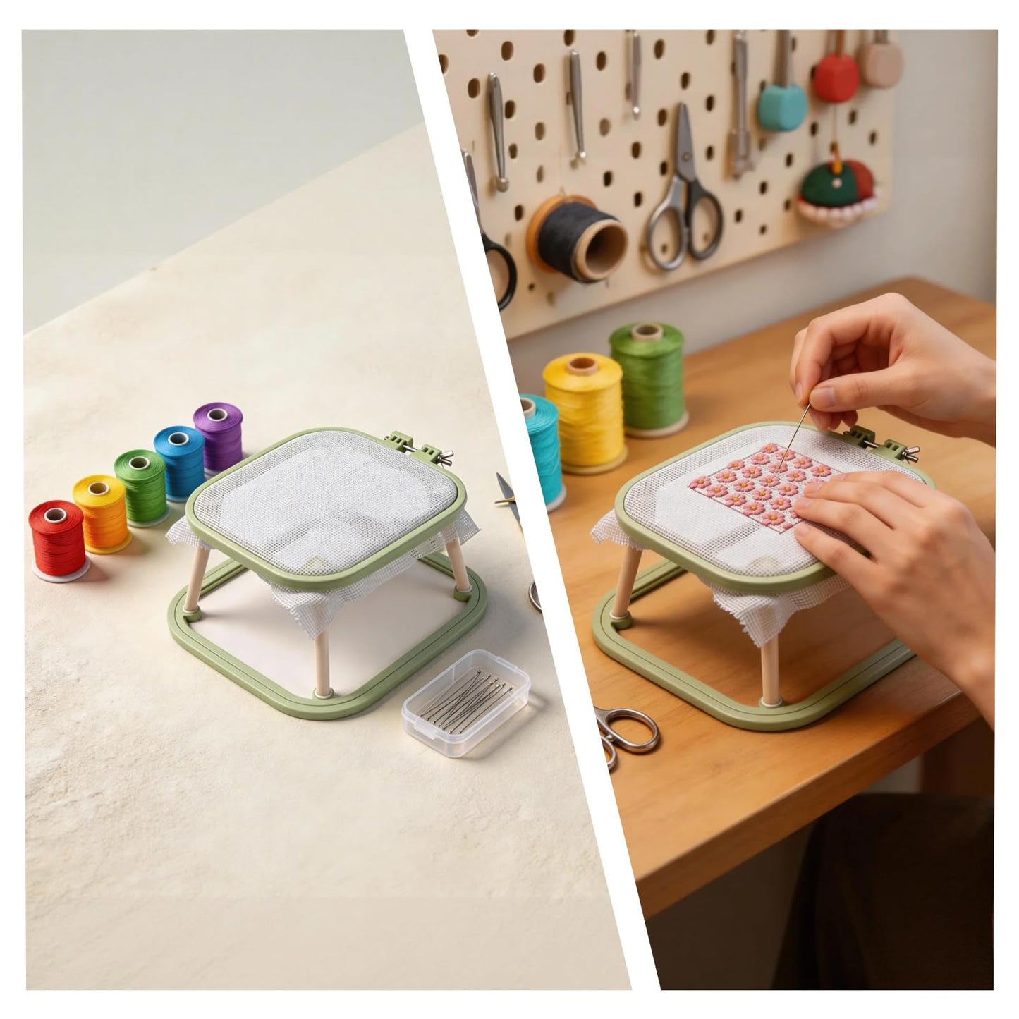 Multi-Functional Double Embroidery Stand, Portable Embroidery Stand for Cross Stitch, Needlework & Quilting, Suitable for Tabletop or Lap Use, Green