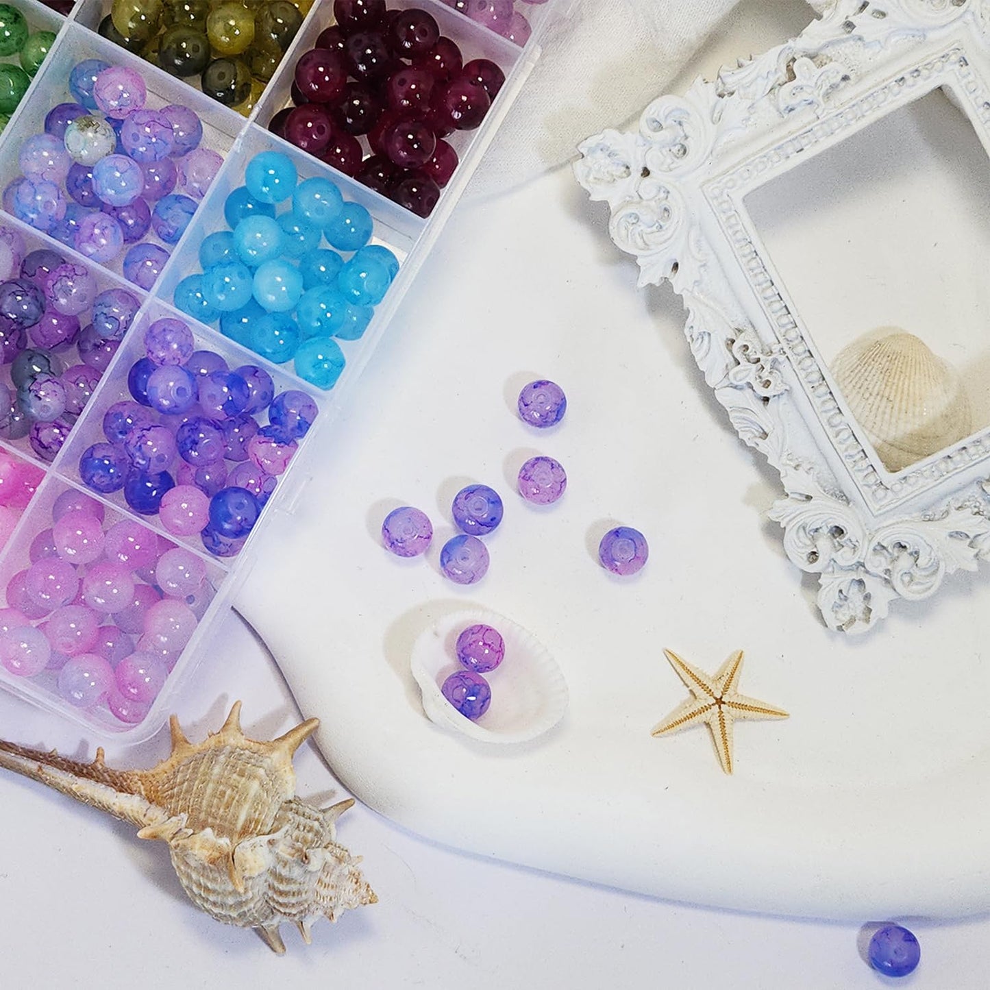 1200PCS 8mm Glass Beads Bracelet Making Kit, 24 Colors Crystal Beads for Jewelry Making, 2 Box Cataclastic Lineation Beads Suitable for Beginners