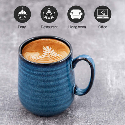 HASENSE Coffee Mugs Set of 4, 15 Ounce Porcelain Mug Set with Handle for Morning Coffee Tea and Cocoa, Ceramic Coffee Cups with Beautiful Glaze for Men, Women, Navy