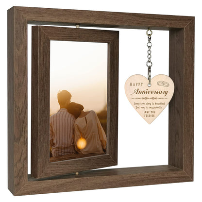 EYITUPC Happy Anniversary Picture Frame Gifts for Women, Rustic Wood Floating Wedding Anniversary for Her Him Wife Husband Men Couple Boyfriend Girlfriend Gifts