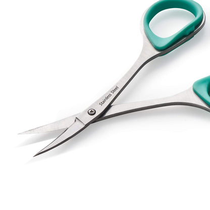 Beaditive Sewing and Embroidery Scissors Set (2 Pc.) Curved and Straight, Sharp, Stainless-Steel Design | Precision Tips, Ergonomic Rubber Handle Grip | Small, Compact DIY Use (1 Curved, 1 Straight)