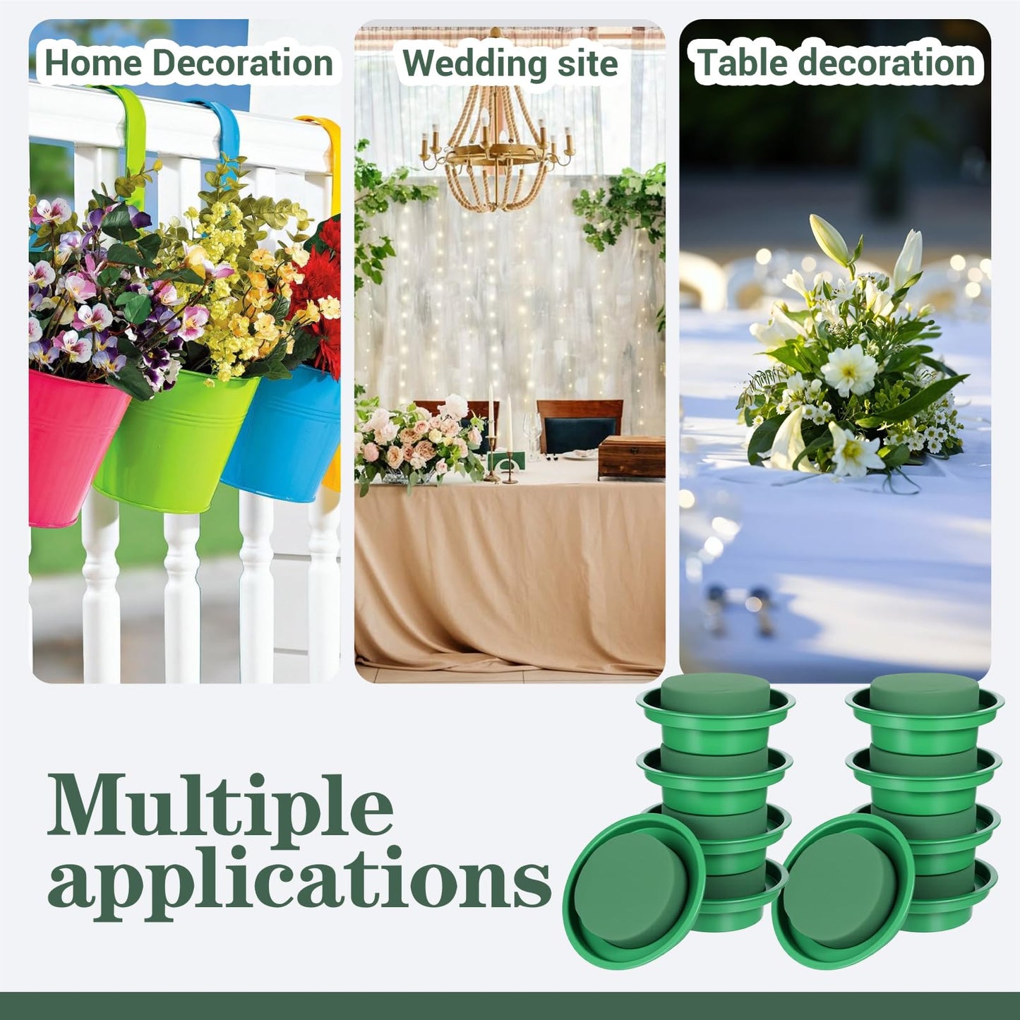 16 Pack Round Floral Foam with Bowls, Green Wet Flower Arrangement Kit, DIY Supplies for Wedding Birthday Party Table Centerpiece Decor, Fresh Artificial Flowers