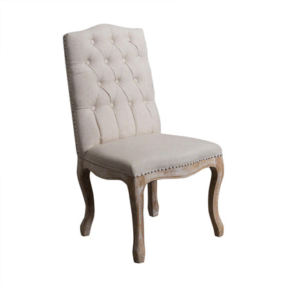 Christopher Knight Home Jolie Tufted Fabric Weathered Hardwood Dining Chairs, 2-Pcs Set, Beige