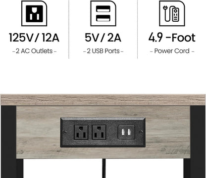 V1TB01BG043 TUTOTAK C Shaped End Table with Charging Station, Side Table for Small Spaces, Living Room, Bedroom