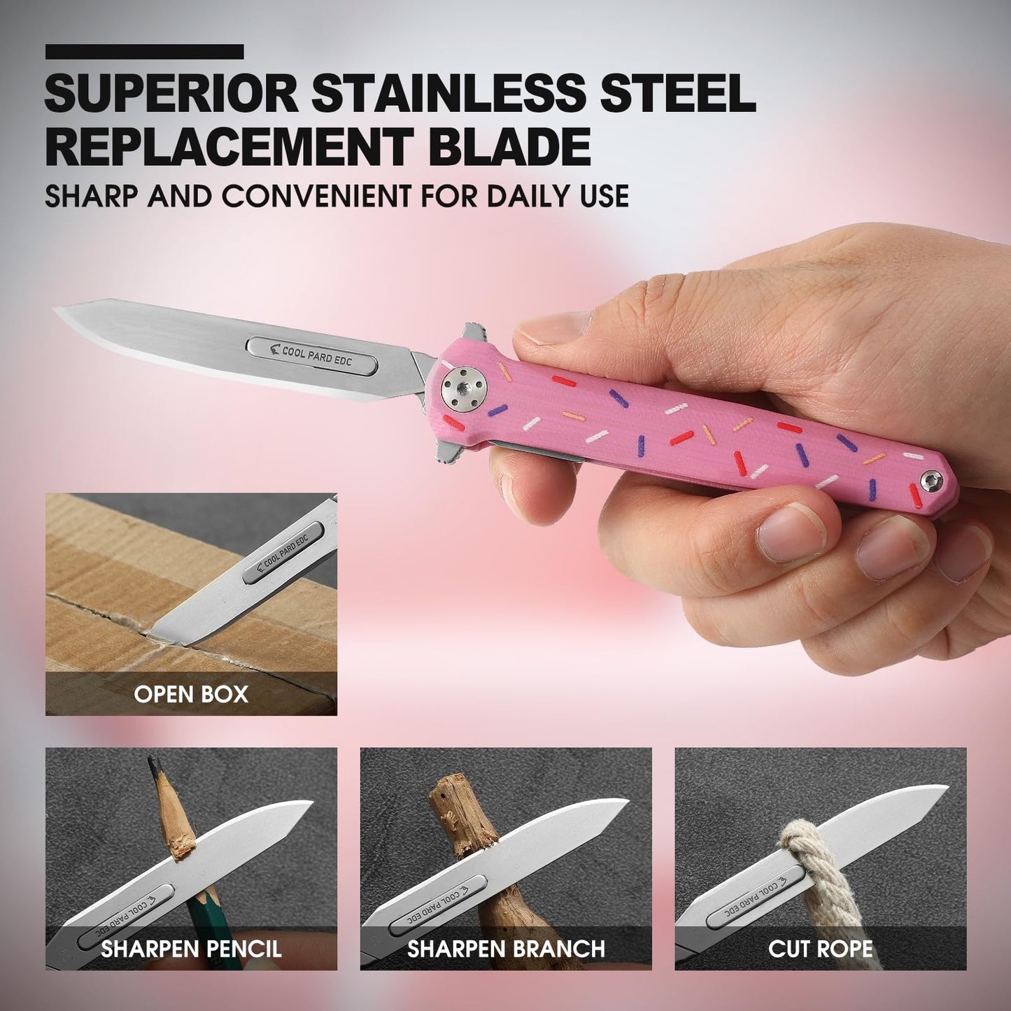 Mini Slim Folding Scalpel，Scalpel Pocket Knife with 10pcs #60 Replaceable Razor Blades,G10 Handle EDC Utility Knife with Liner Lock,Pocket Clip，Gift for Men Women（Donut）