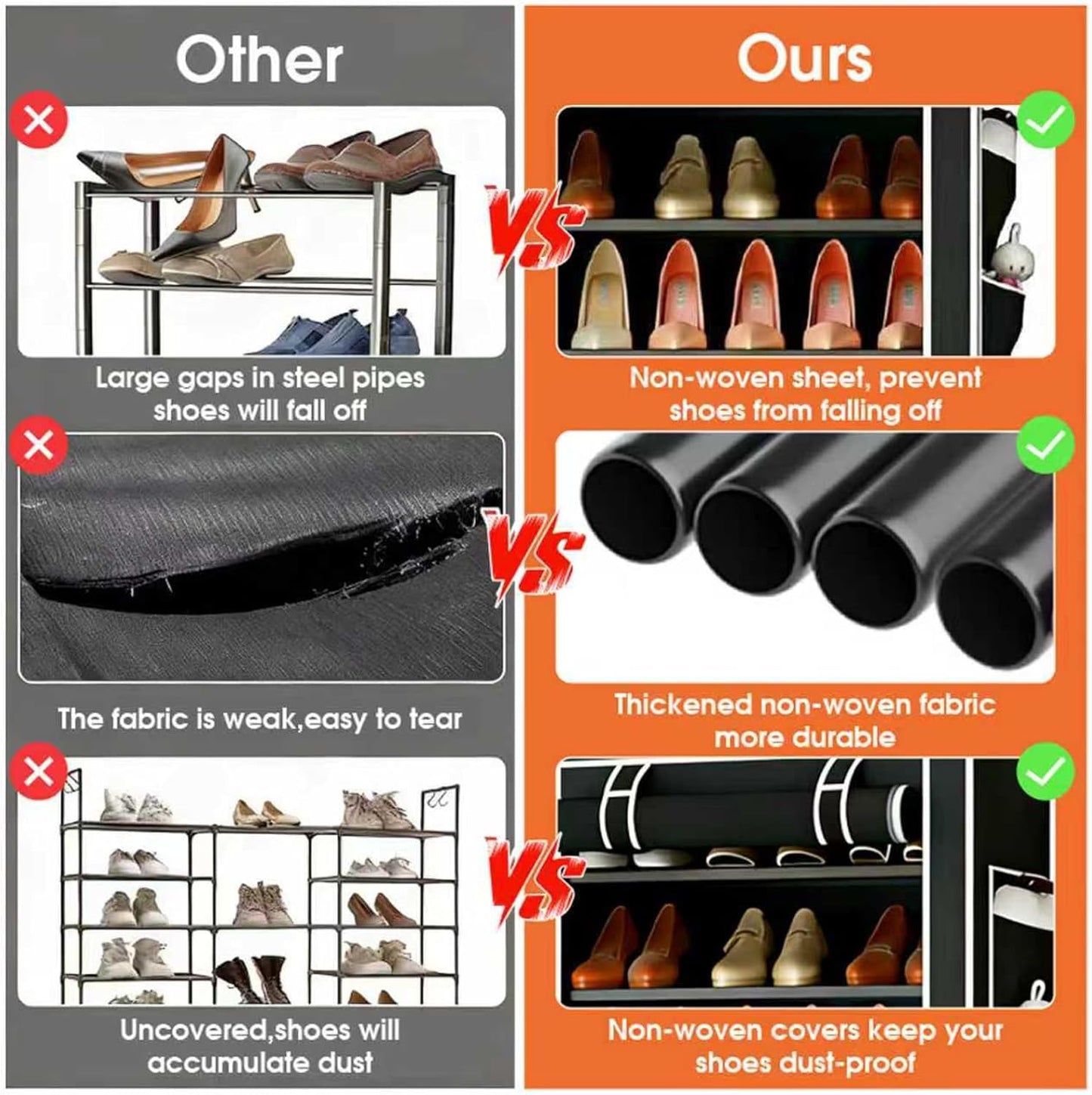 HOACHAN 10-Tier 30-38 Closet Shoe Rack with Dustproof Cover, Large Capacity Shoes Storage Organizer Holds Pairs