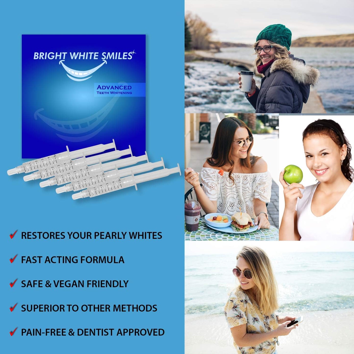 Bright White Smiles Teeth Whitening Kit, 35% Carbamide Peroxide Gel for Professional Results at Home, Whiter Refill System Includes 5X 5cc/ml Syringes