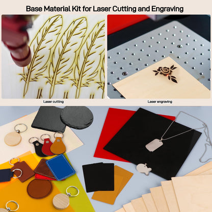 Adrattnay Laser Material Explore Kit, 170PCS Laser Engraving Supplies for Crafting,17 Kinds Blanks Includes Basswood, Birch, Acrylic, Leather, Metal for Engraver Machine
