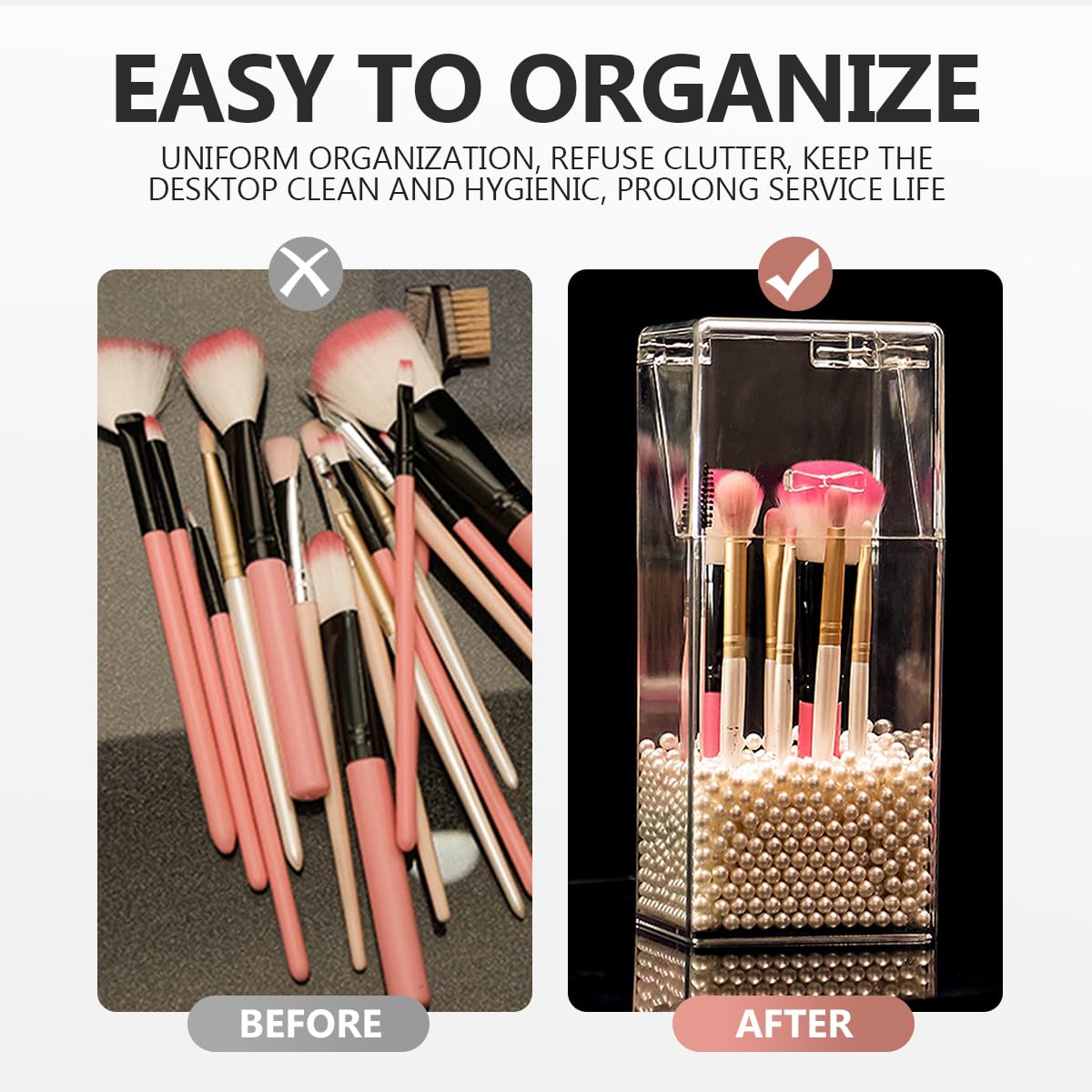 Katigate 2Pcs Acrylic Makeup Brush Organizer with Lid, Clear Makeup Brush Holders Brush Storage Dust Proof Box Makeup Organizer for Dressing Tables and Vanity