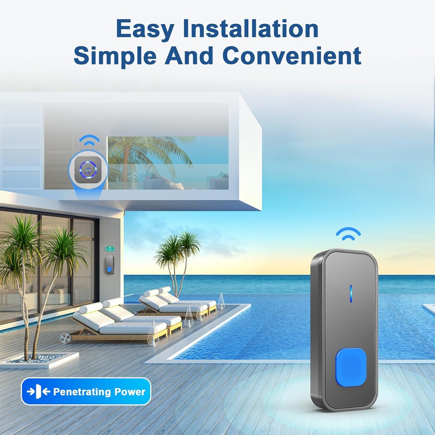 SURFOU Wireless Doorbell,Waterproof Doorbell Chime Operating at 1300 Feet Loud Door Bell Kit with 55 Melodies 5 Volume Levels LED Flash Doorbells for Home- Black (1 Button + 1 Receiver)