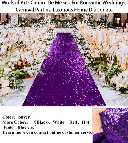 Partisout Aisle Runners for Weddings 2FTx15FT Royal Purple Sequin Rug for Ceremony Sparkle Carpet