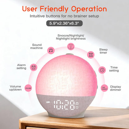 Sunset 30 12 Dimmable Sunrise Alarm Clock White Noise Machine, Simulation, Soothing Sounds, Color Night Light, Sunlight
