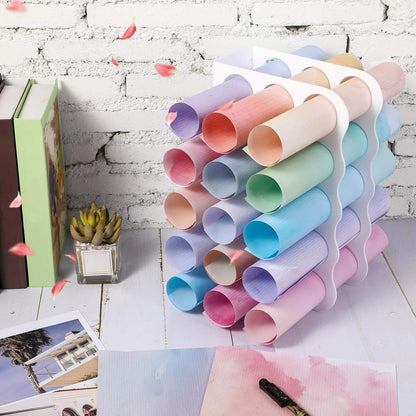 Outus Vinyl Storage Rack Acrylic 15 Holes Vinyl Roll Holder Craft Paper Storage Organizer Aperture 2 Inch Multiple Display Stand for Craft Room Home Office School, 12 x 7.8 Inch(White)