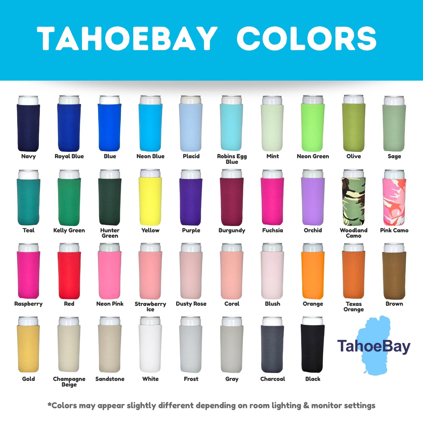 TahoeBay Slim Neoprene Can Cooler Sleeves (50-Pack) Skinny Tall Cans Bottles 12 Oz Thin Fit Seltzer Size Insulated Bulk Sublimation Blanks for Heat Press Vinyl Plain Blank (Black)