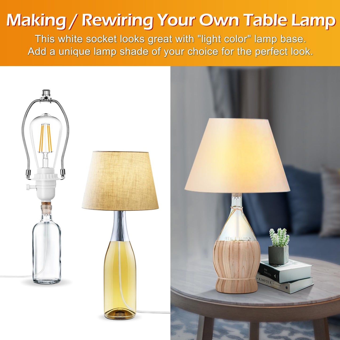 Make a Lamp or Rewire Kit,DIY Bottle Lamp Wiring Kit Includes 3-Way Light Socket,Electric Cord,Glass Drill Bit,Bottle Corks etc.,Bottle Lamp Design&Repair (Full Set Wiring Kit)