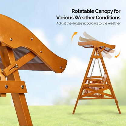 VINGLI Porch Swing with Stand, Porch Swing with Canopy, Waterproof Patio Swing with Cup Holder, Outdoor Swing Set for Garden, Yard, Patio, Teak