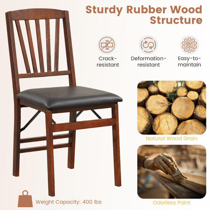 KOTEK Folding Dining Chairs Set of 4, Wooden Kitchen Chairs with Padded Seat & Solid Wood Frame, 400 LBS Weight Capacity, No Assembly Foldable Chair for Dining Room, Living Room