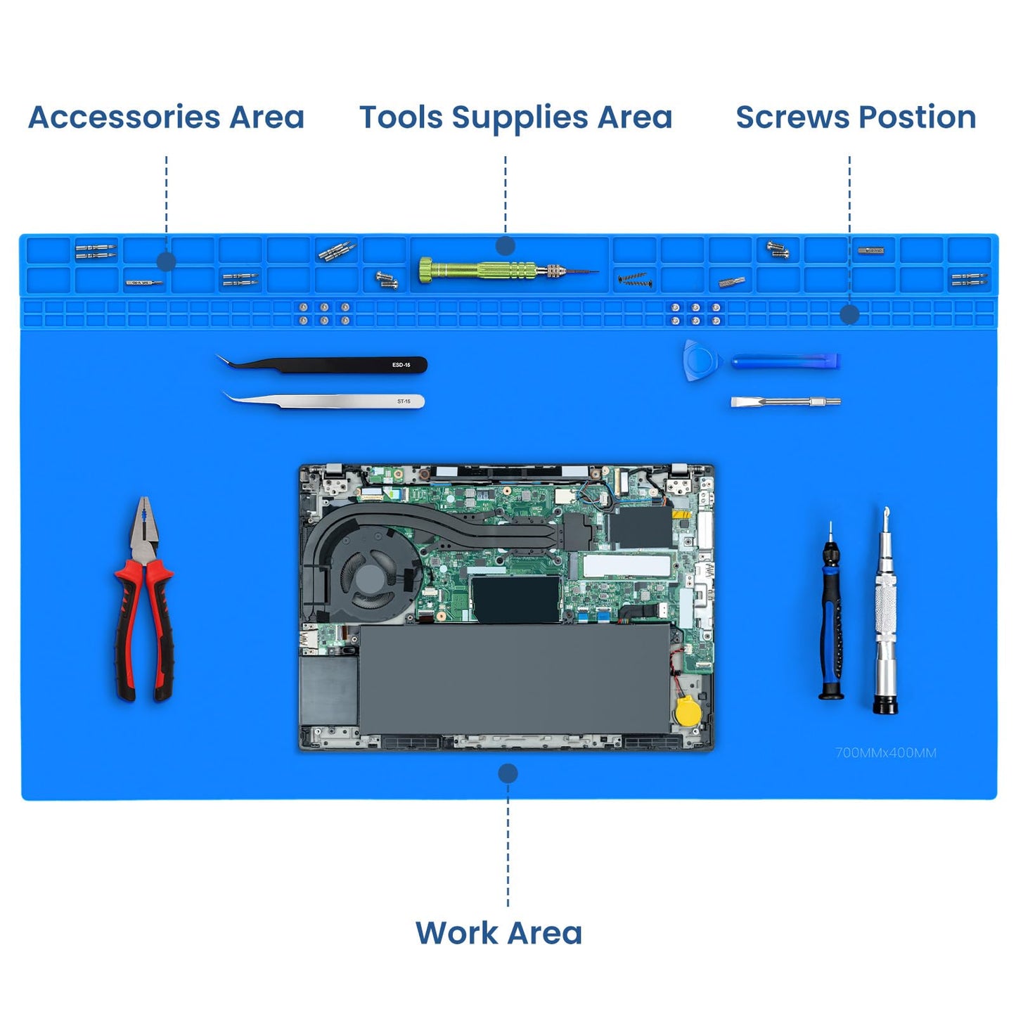 Extra Large Soldering Mat, 932°F Heat Resistant Silicone Solder Mat, Large Repair Workbench Pad for Electronics Phone Watch Laptop Repair, BGA Soldering Iron, 27.6''x15.7''