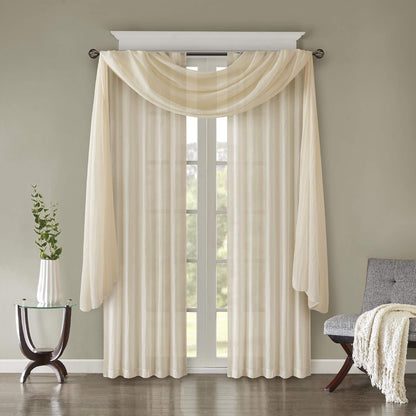 Madison Park Harper Sheer Bedroom Curtain - Modern Contemporary Window Panel for Kitchen, 42" x 144", Cream