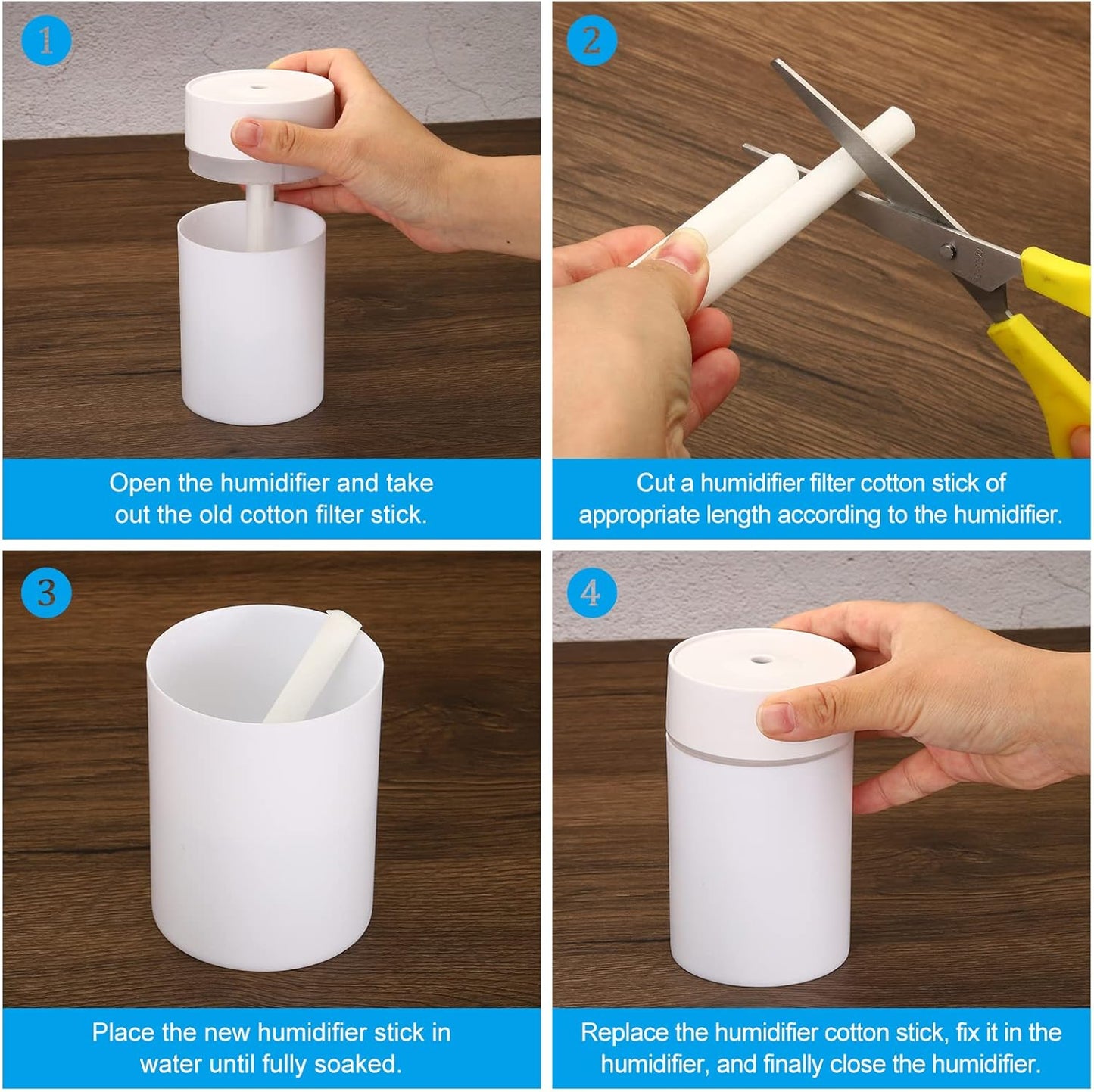 PATIKIL 20 Pcs Humidifier Cotton Filter Sticks, Refill Wicks Replacement for USB Mini Humidifiers (6.3'' x 0.39'')