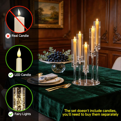 4 Set 22.8'' Tall Acrylic Candelabra Centerpieces for Wedding Table Decorations,Clear 5 Arms Candlesticks Holder with Acrylic Shade for Candlelight Dinner Party Fireplace Gift Fit LED Candle